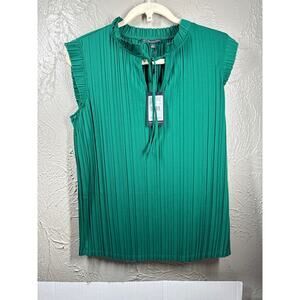 NWT Adrianna Papell Pleated Flutter‎ Sleeve Blouse Emerald Green Tie Neck Size S